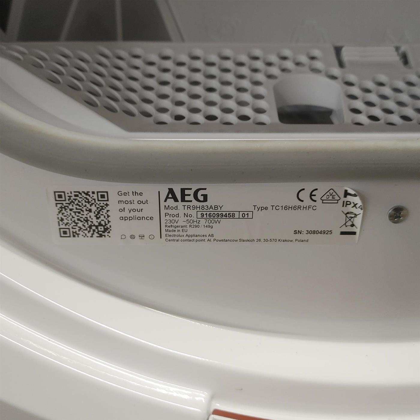 Asciugatrice AEG Serie 9000 TR9H83ABY Libera installazione Carica frontale 8 kg A+++ Bianco