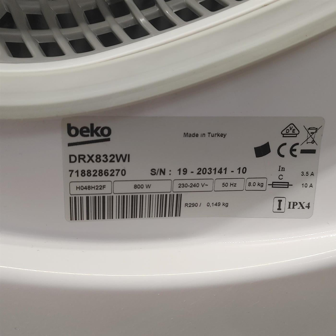 Asciugatrice Beko DRX832WI Libera installazione Carica frontale 8 kg A+++ Bianco