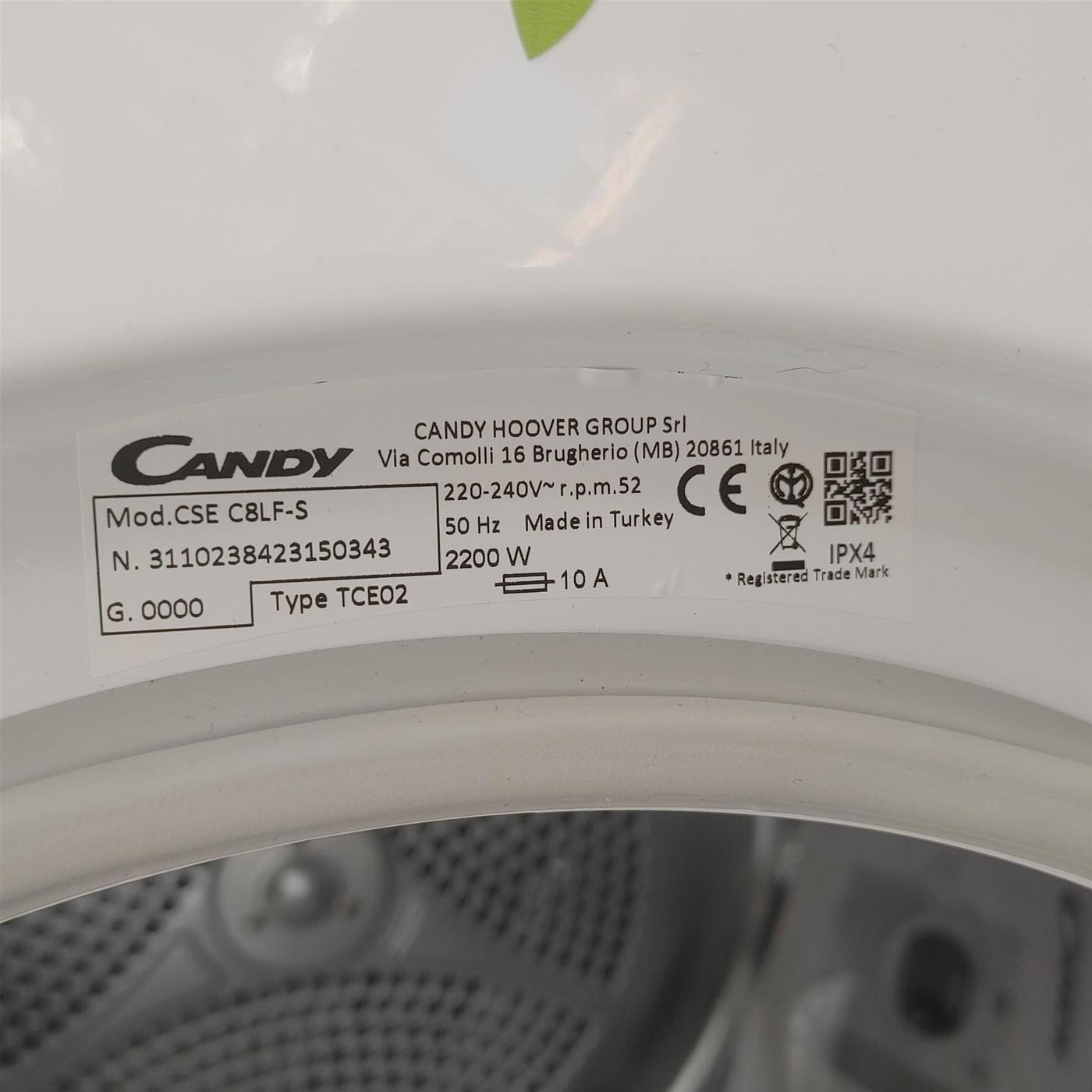 Asciugatrice Candy Smart CSEC8LF-80 Libera installazione Caricamento frontale 8 kg B Bianco