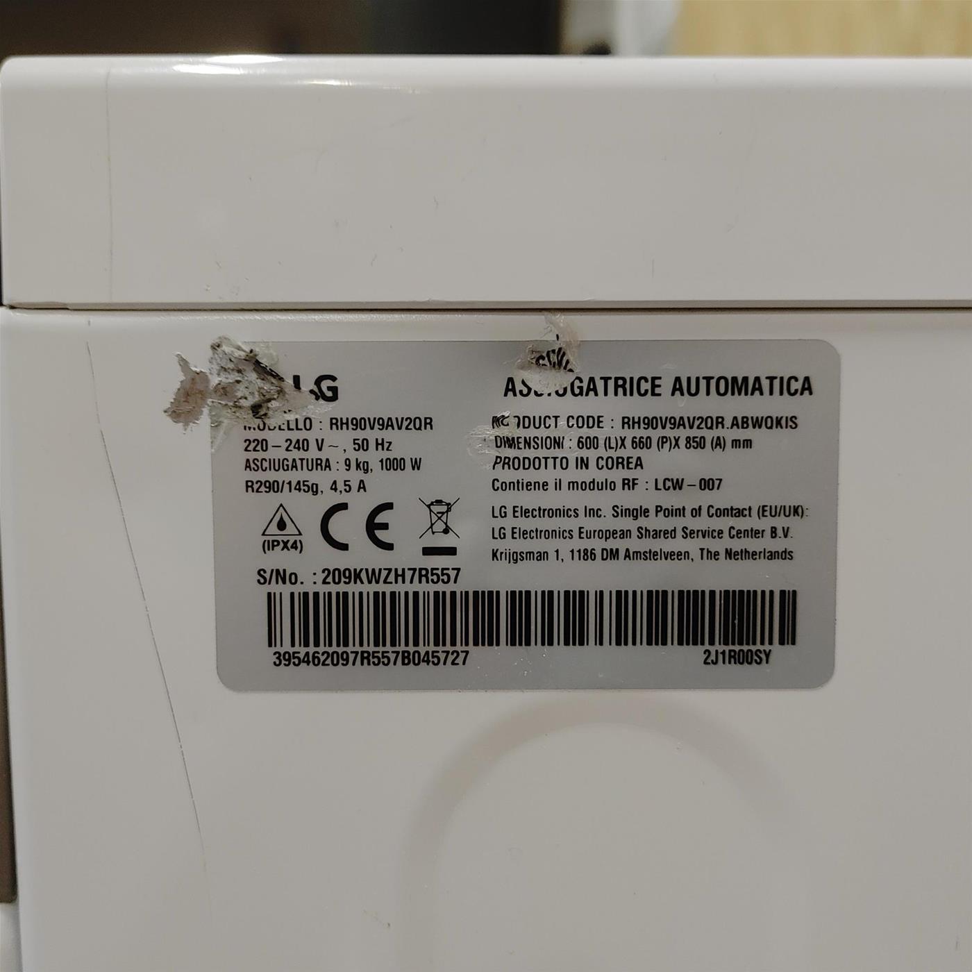 Asciugatrice LG RH90V5AV5N Libera installazione Caricamento frontale 9 kg A++ Bianco