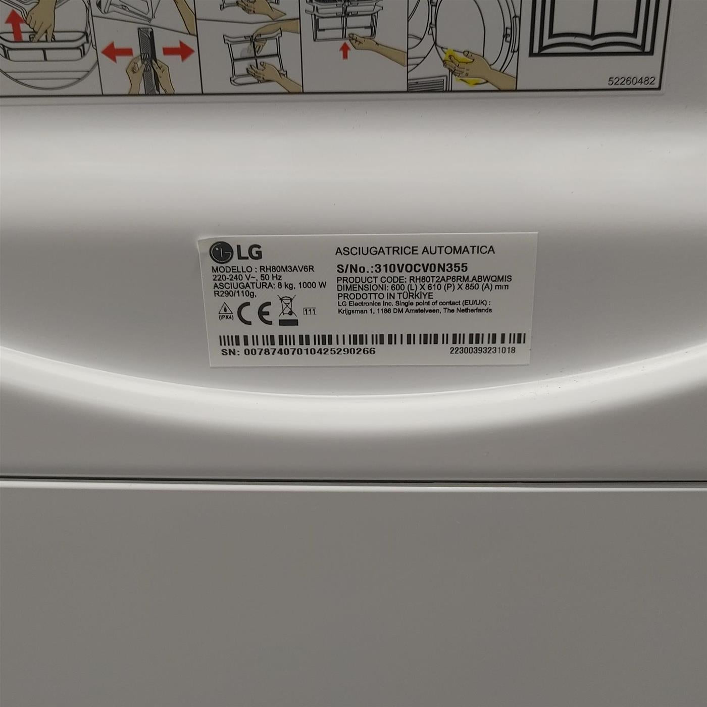 Asciugatrice LG RH80M3AV6R Libera installazione Carica frontale 8 kg A++ Bianco