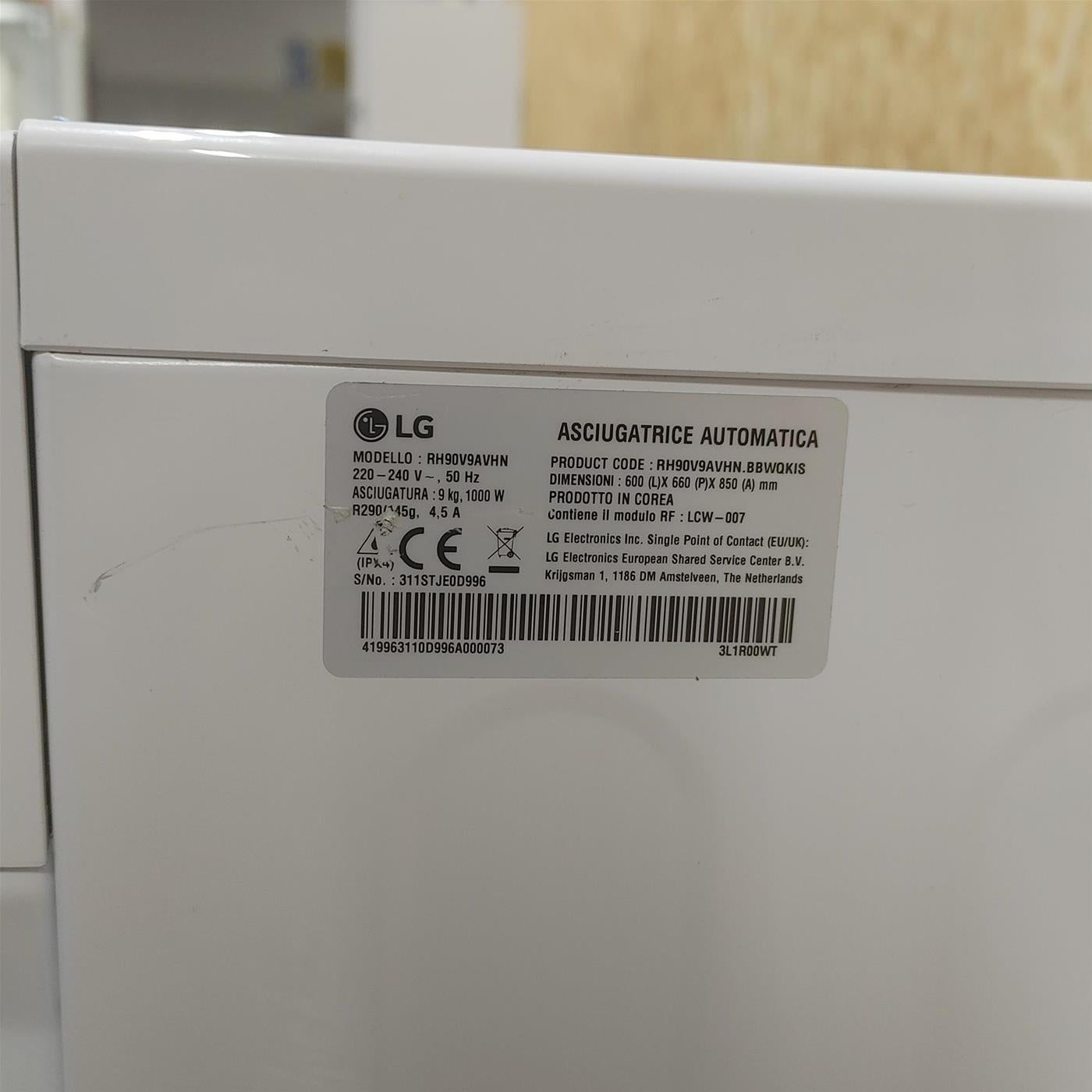 Asciugatrice LG RH90V9AVHN Libera installazione Caricamento frontale 9 kg A+++ Bianco