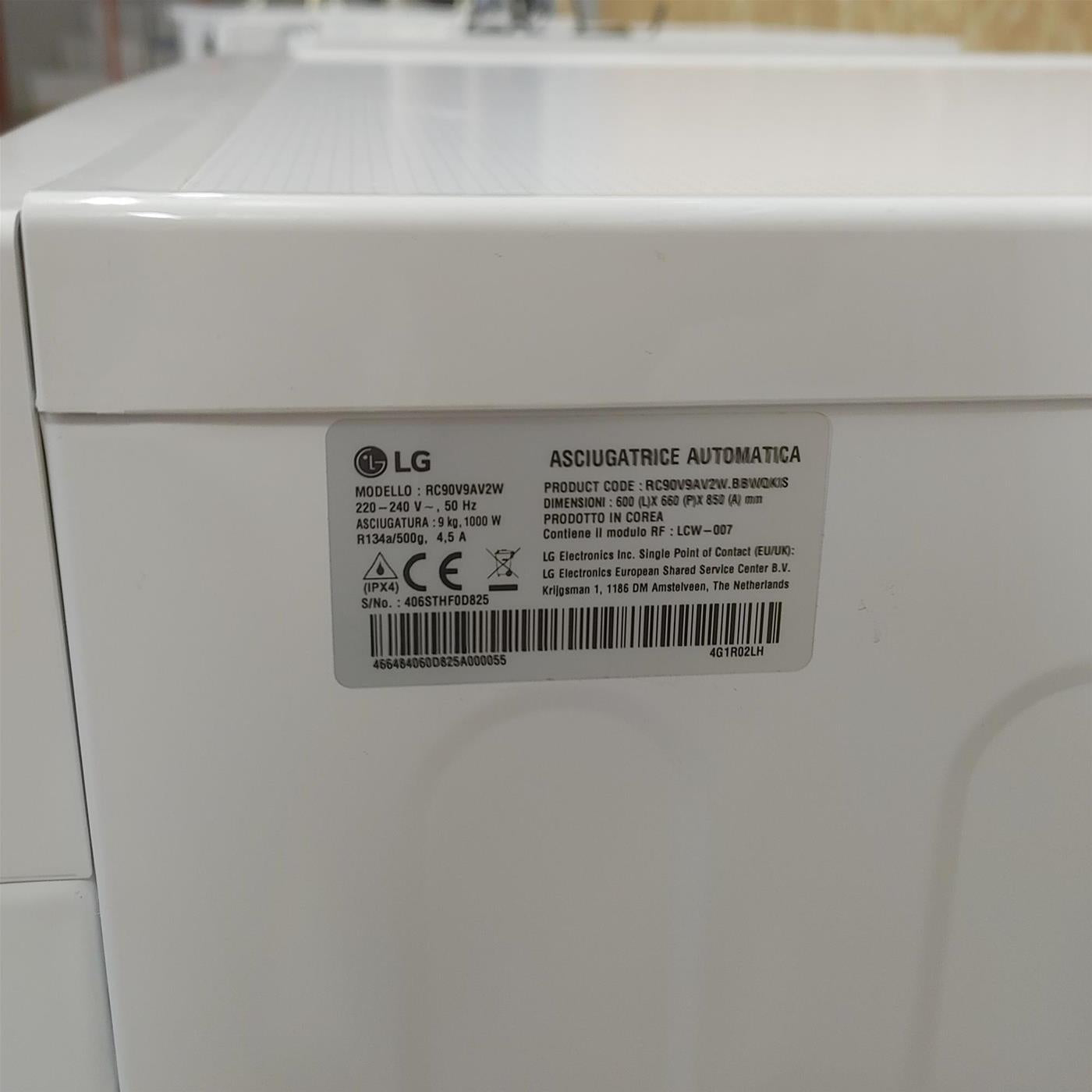 LG RC90V9AV2W Asciugatrice 9 kg Pompa di Calore Libera installazione Carica frontale A+++