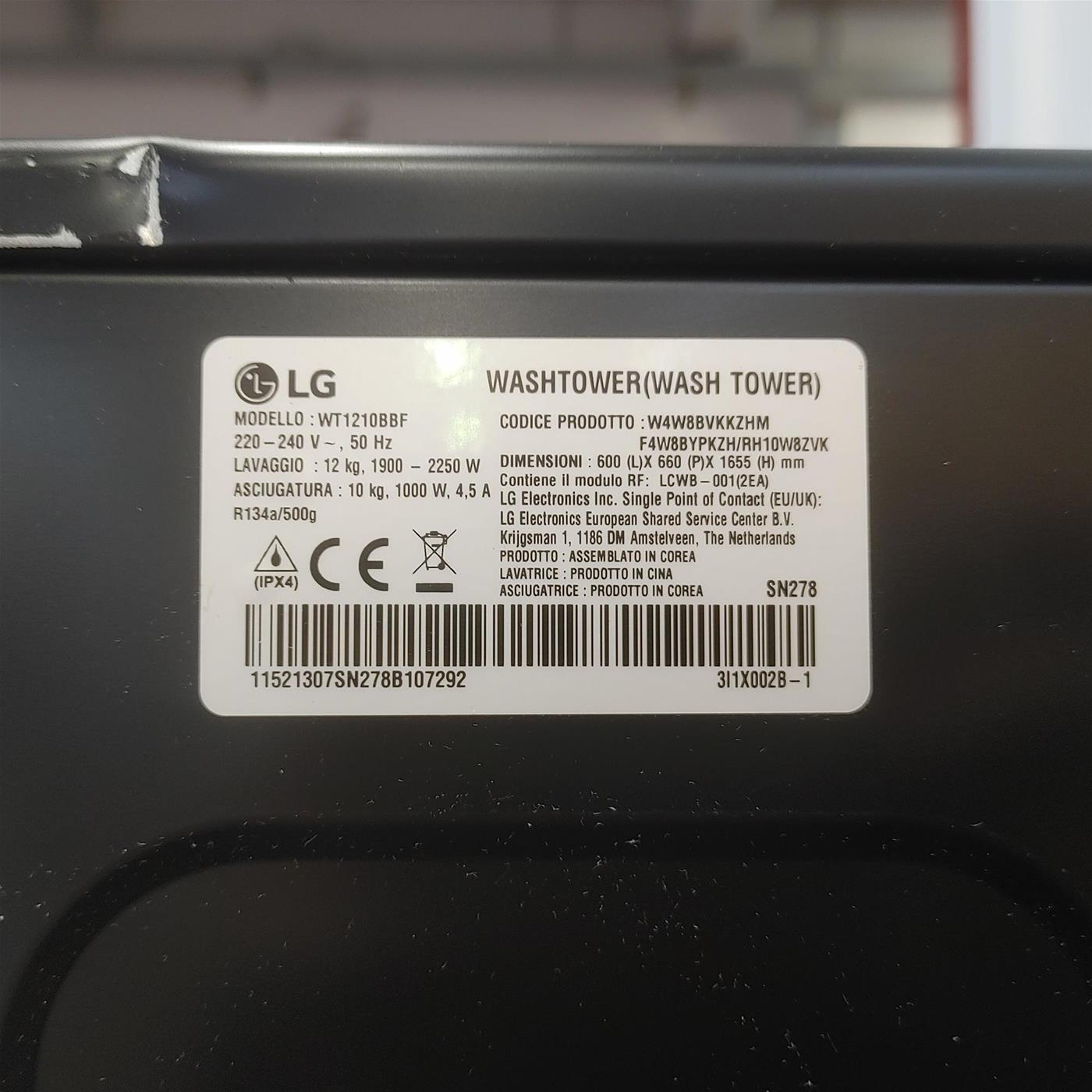 Lavasciuga LG WT1210BBF libera installazione Caricamento frontale Classe A