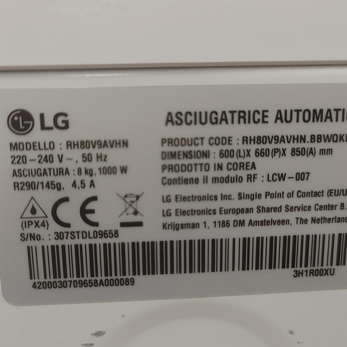 Asciugatrice LG RH80V9AVHN 8 Kg