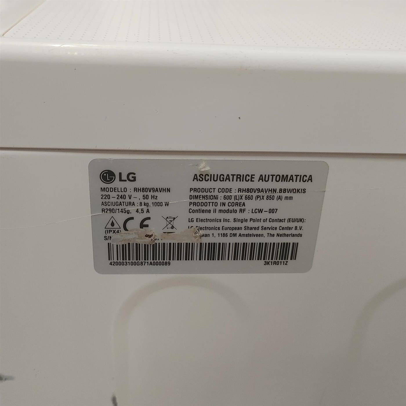 Asciugatrice LG RH80V9AVHN 8 Kg