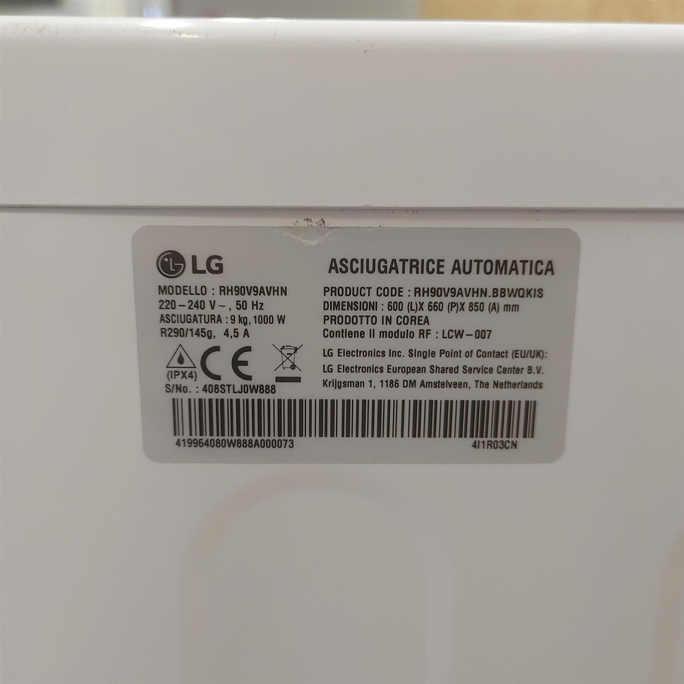 Asciugatrice LG RH90V9AVHN 9 Kg