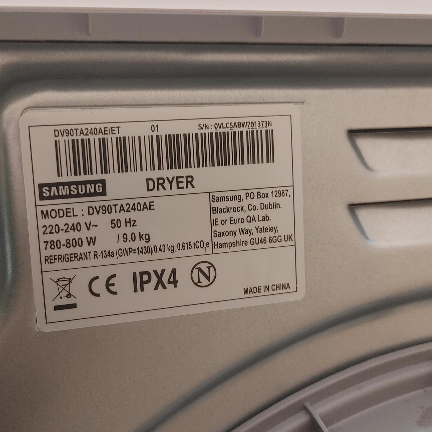 Asciugatrice Samsung DV90TA240AE Libera installazione Carica frontale 9 kg A+++ Bianco