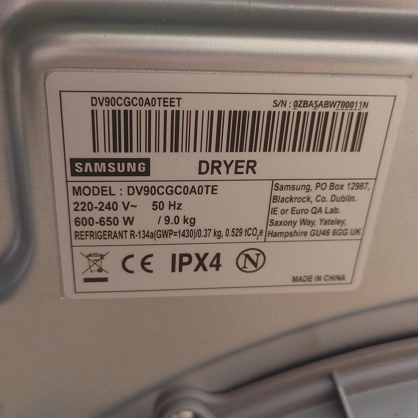 Asciugatrice Samsung DV90CGC0A0TE Libera installazione Carica frontale 9 kg A++ Bianco