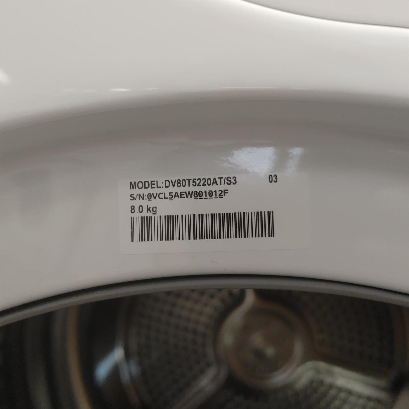 Asciugatrice Samsung DV80T5220AT Libera installazione Carica frontale 8 kg A+++ Bianco