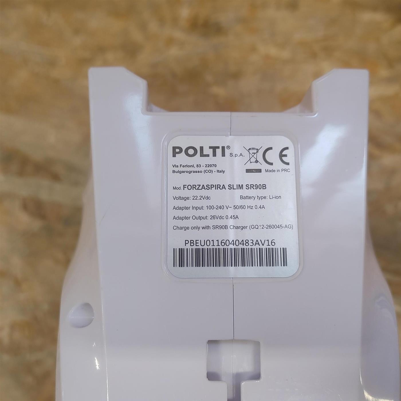 Polti Forzaspira Slim SR90B Aspirapolvere a batteria Tessuto asciutto Senza sacco 0,5 L Bianco