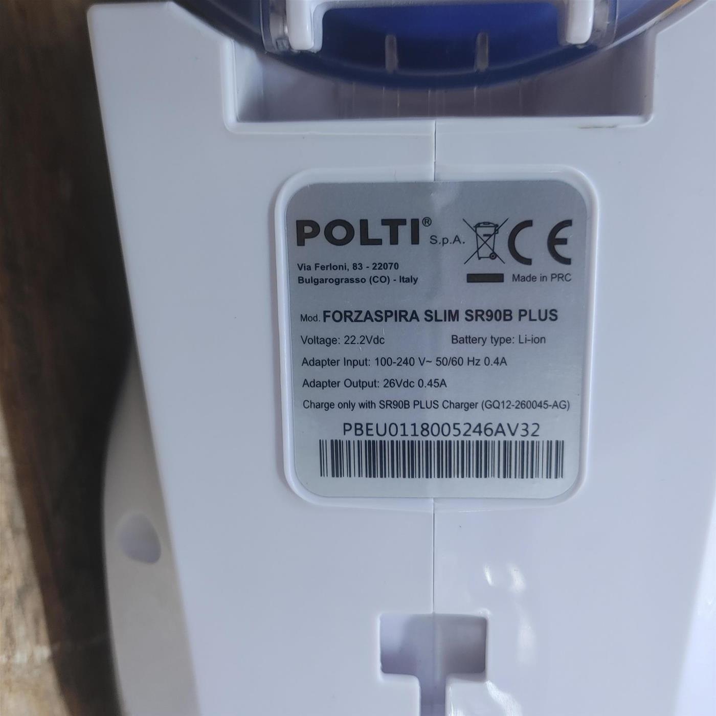 Polti Forzaspira Slim SR90B_Plus Aspirapolvere a batteria Tessuto asciutto Senza sacco 0,5 L Bianco