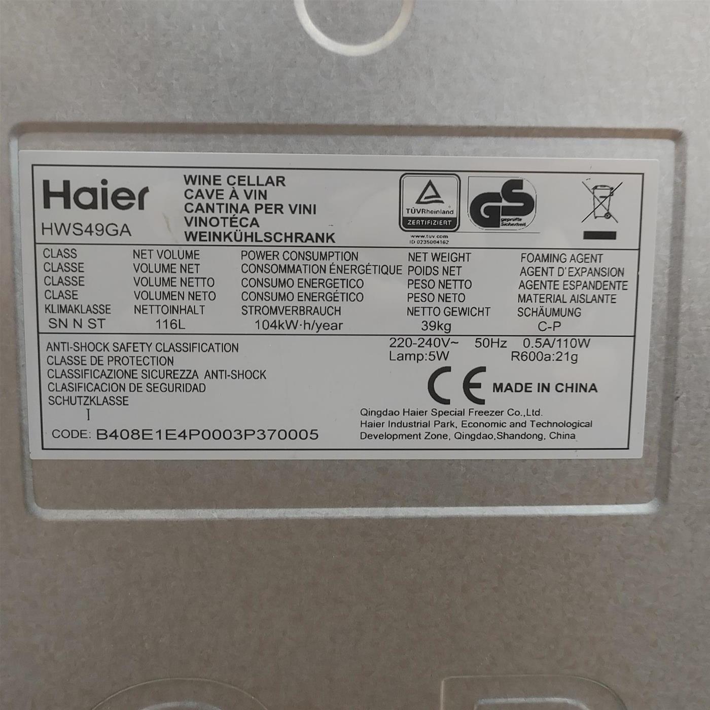 Cantinetta Vini Haier Wine Bank 50 Serie 5 HWS49GA 49 bottiglie