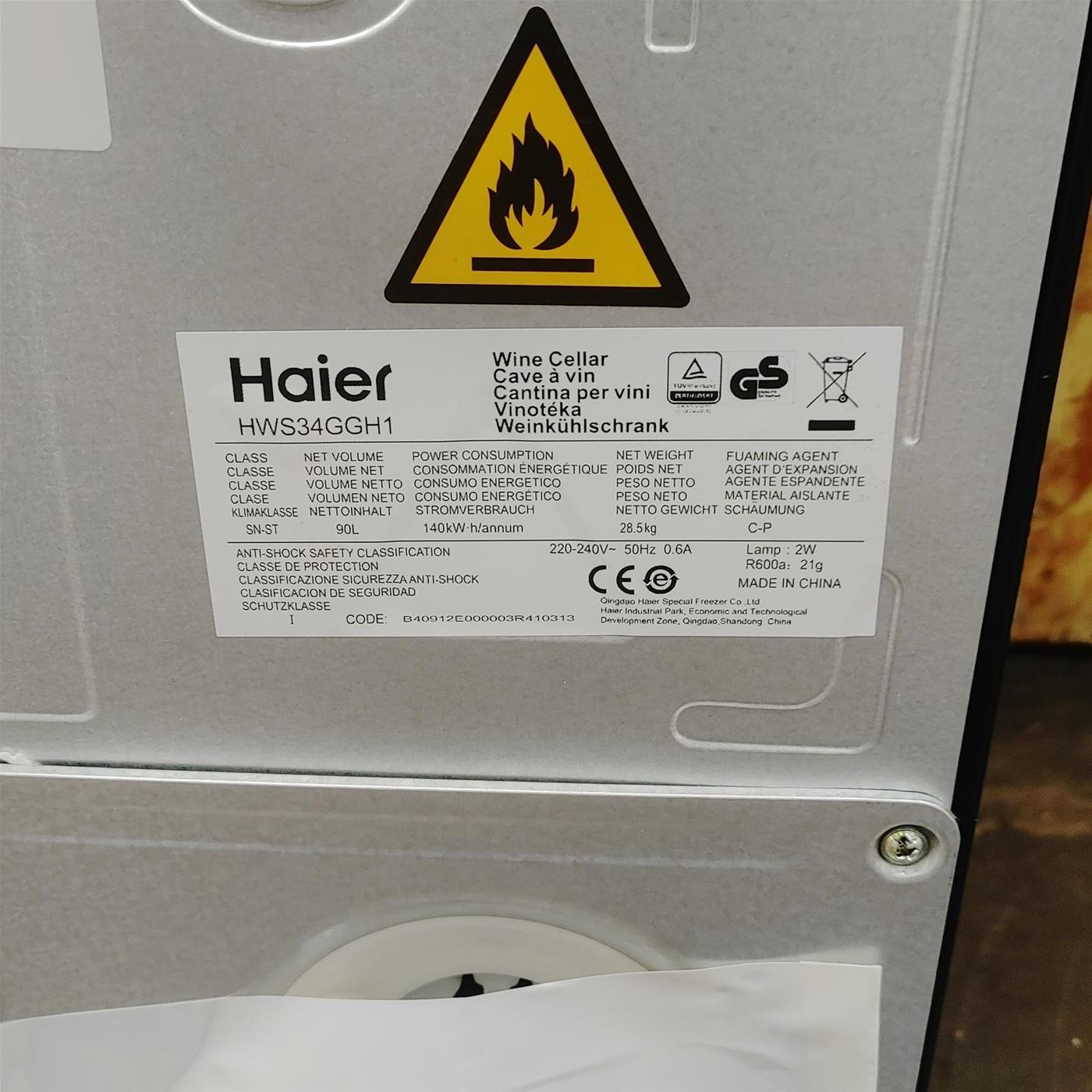 Cantinetta vino Haier 50 Serie 3 HWS34GGH1 Libera installazione 34 bottiglie