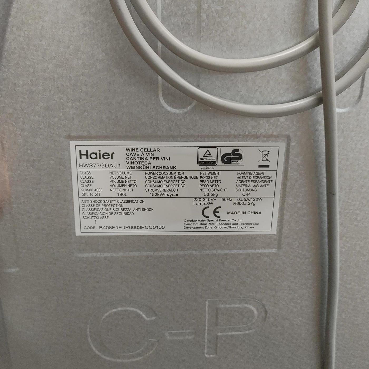 Haier Wine Bank 50 Serie 7 HWS77GDAU1 Cantinetta vino con compressore Libera installazione Nero 77 bottiglia/bottiglie