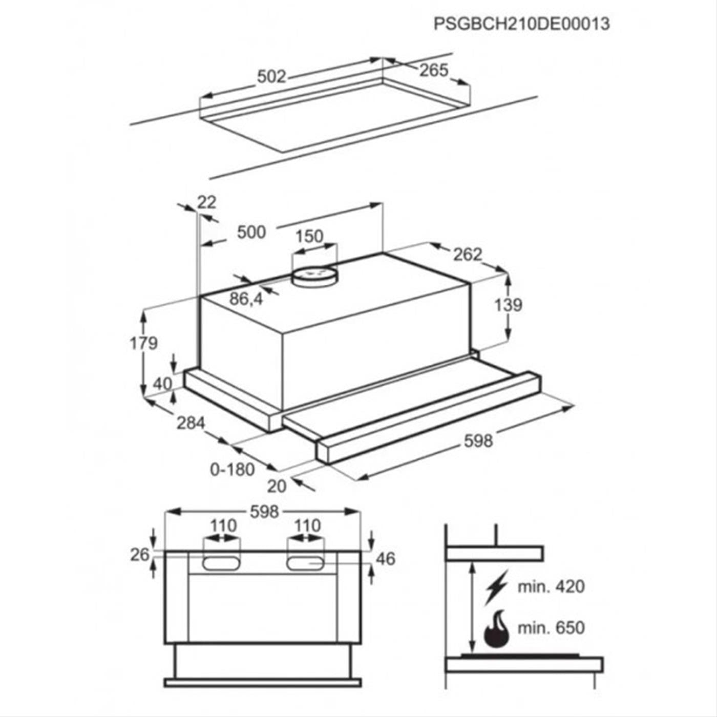 Cappa Electrolux LFP326S Semincasso (estraibile) Grigio 410 m³/h C