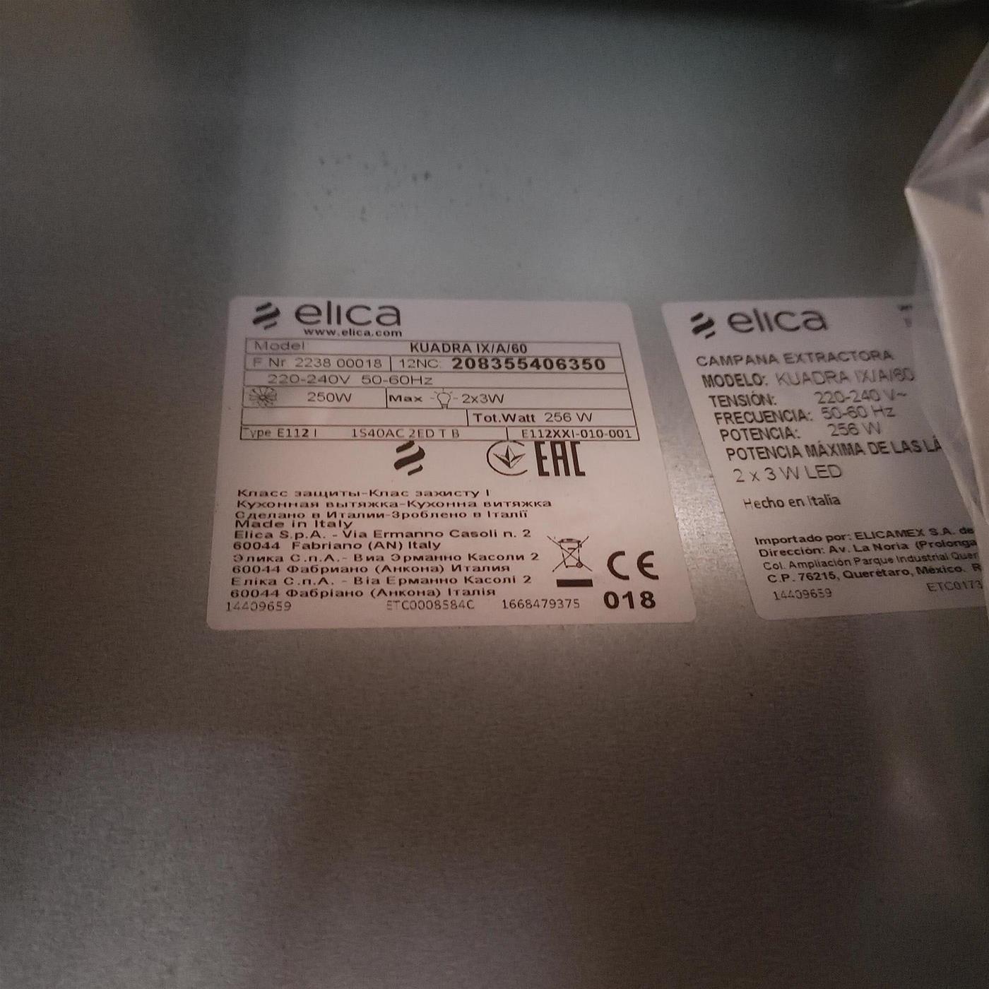 Cappa aspirante a parete Elica KUADRA IX/A/60