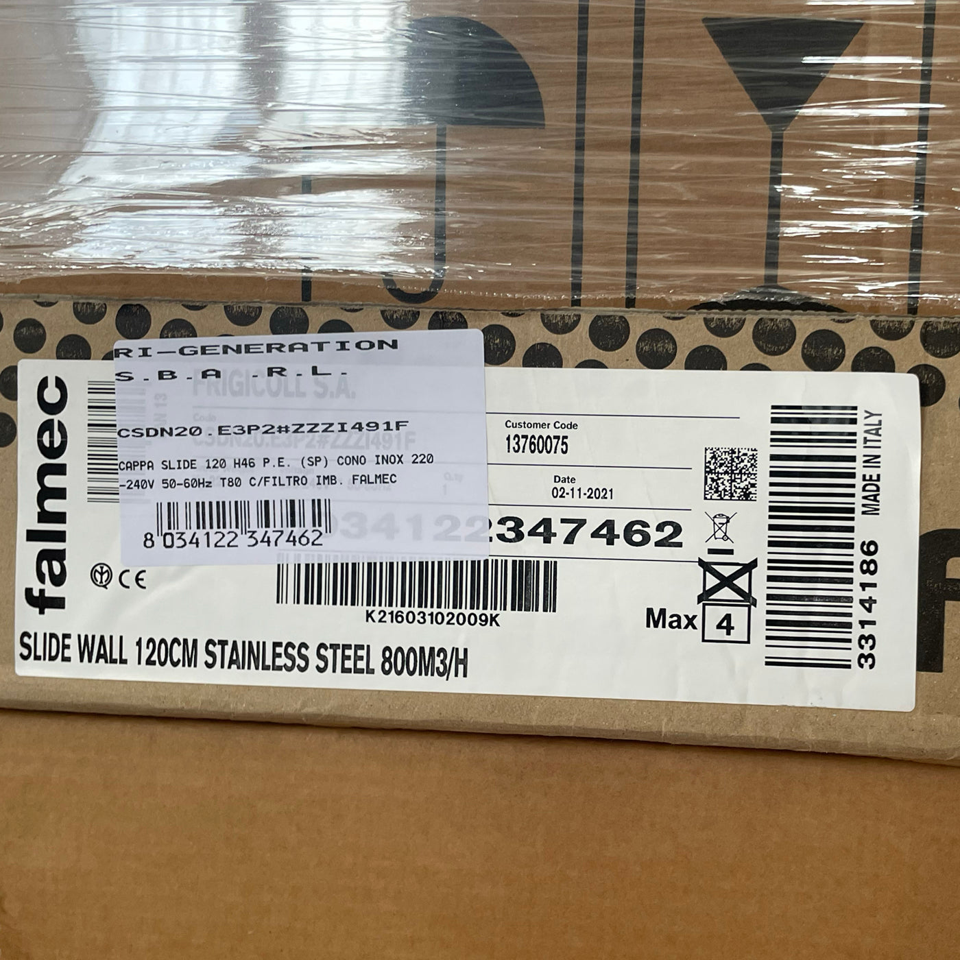 Falmec Cappa a muro CSDN20.E3P2#ZZZI491F 120 cm 800 m3/h Inox