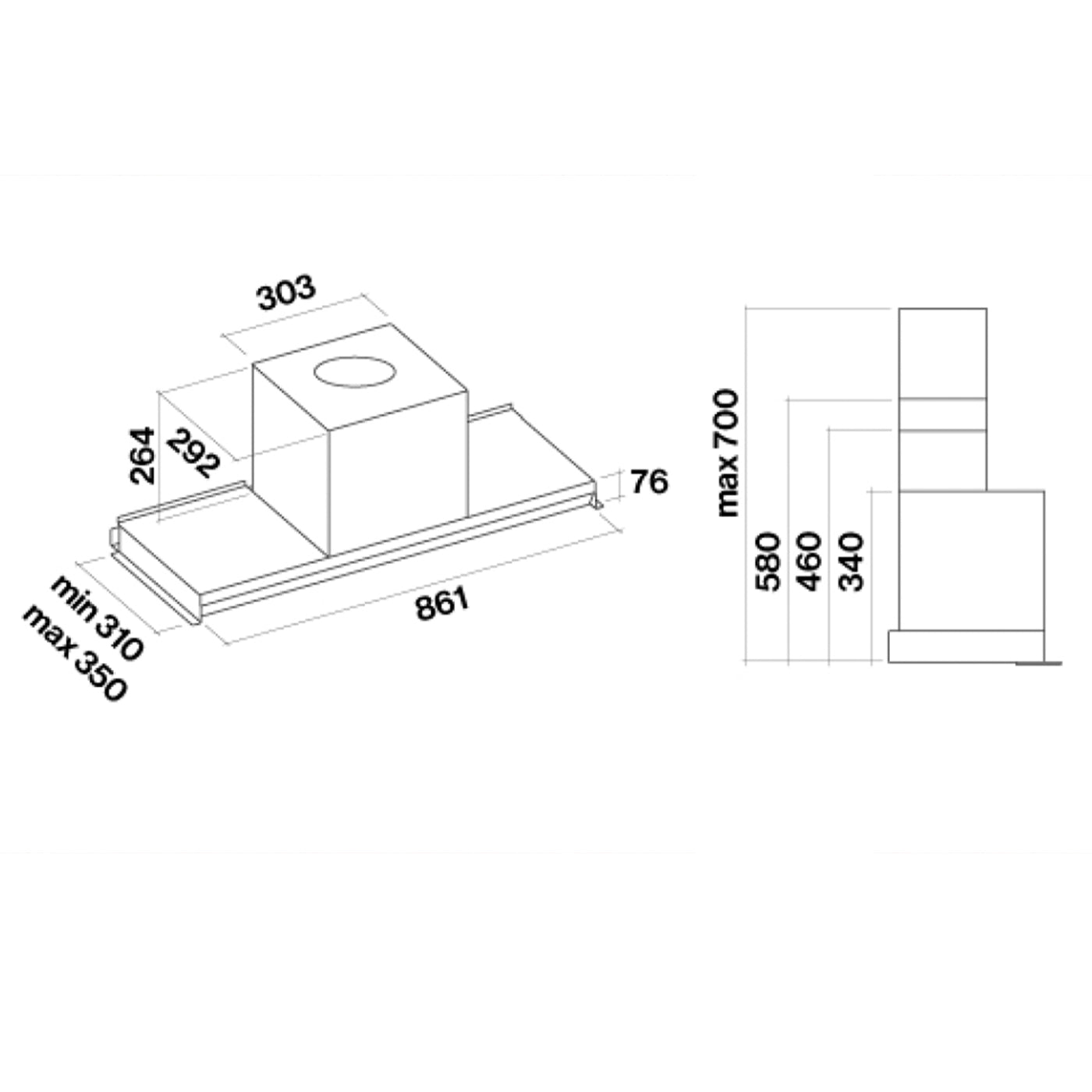 Falmec Virgola Evolution Incasso Acciaio Inox 600 m³/h B