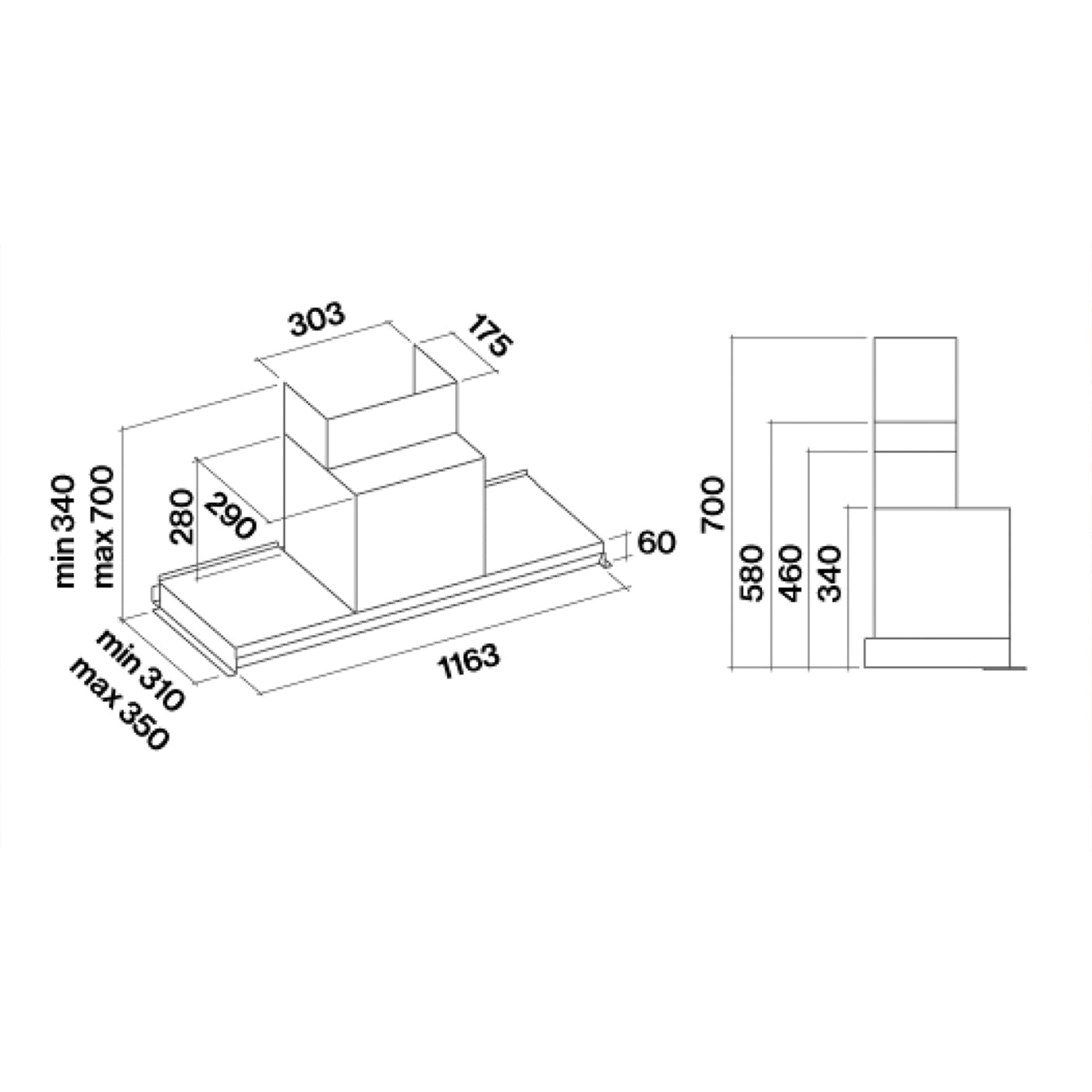 Falmec Virgola Plus Parete Acciaio Inox 600 m³/h C