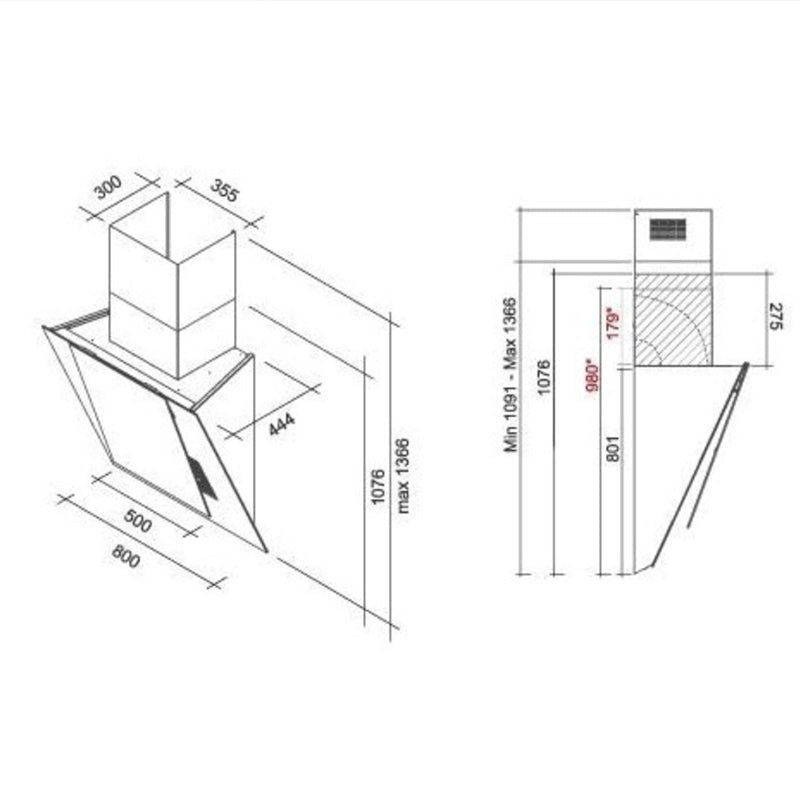 Cappa aspirante Falmec Aria NRS a parete Acciaio inox, Bianco 800 m³/h