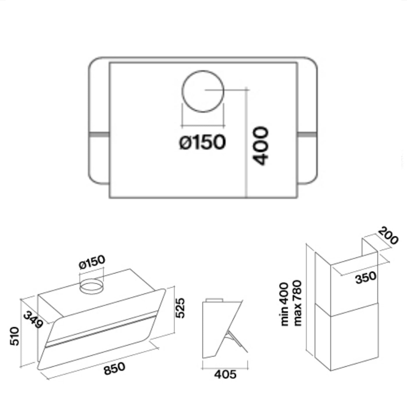 Falmec Flipper Green Tech - 85cm - bianco satinato - pulsantiera elettronica - illuminazione led - 800 m3/h - classe A+++