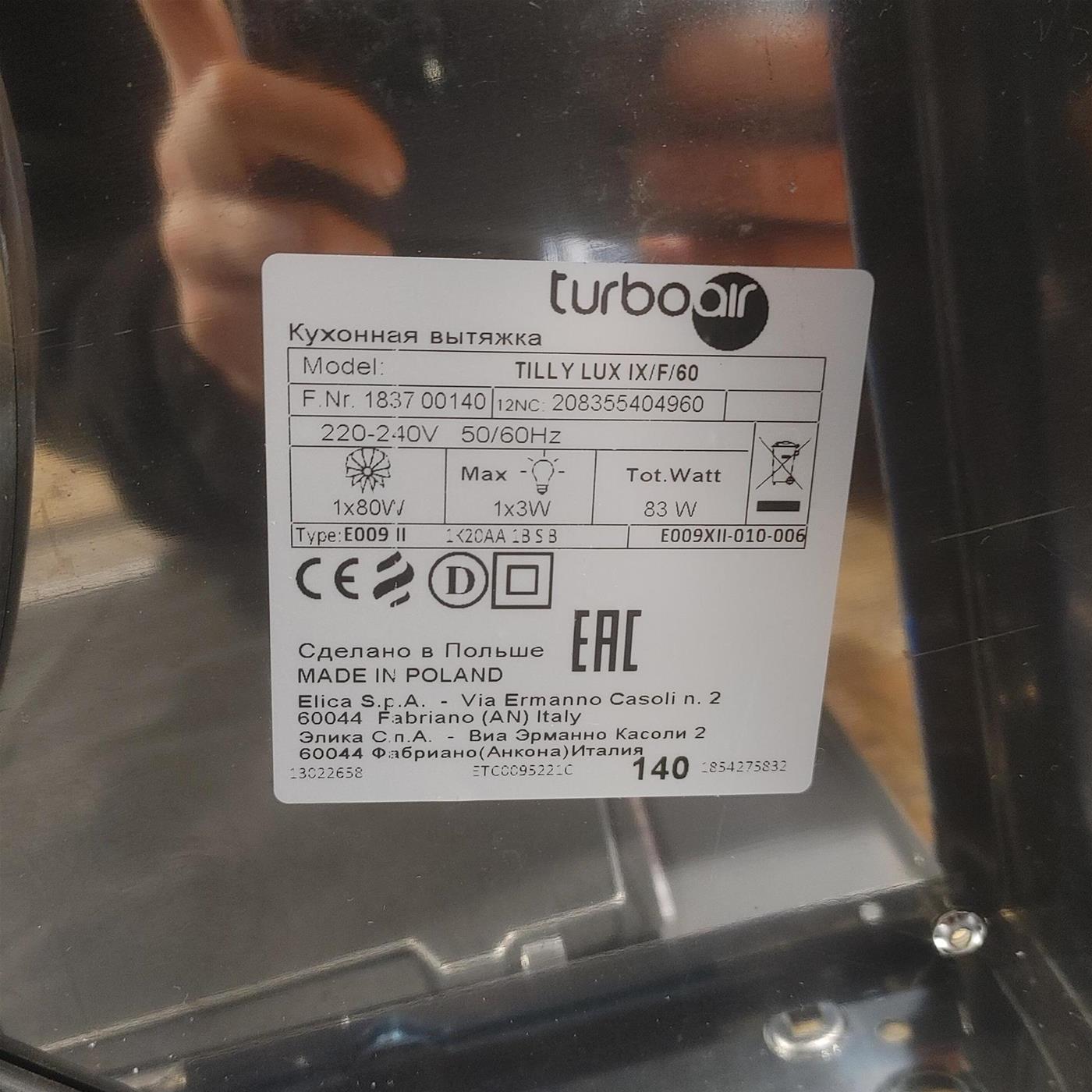 Cappa aspirante Turbo Air Tilly Lux IX/F/60 sottopensile