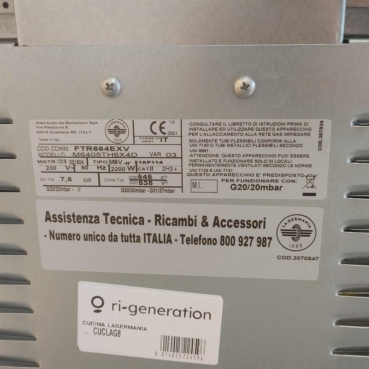 Bertazzoni La Germania Futura FTR664EXV cucina Cucina a libera installazione Elettrico Gas Nero, Acciaio inossidabile