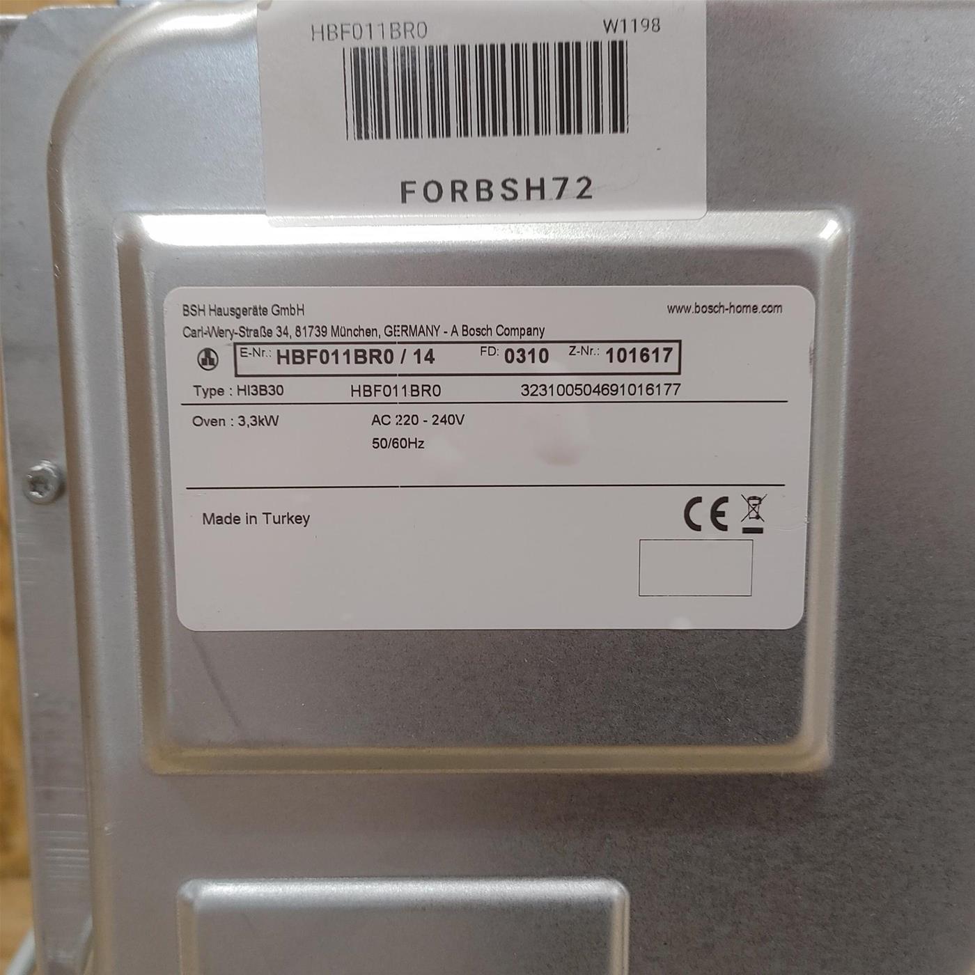 Bosch Serie 2 HBF011BR0 forno 66 L 3300 W Nero, Acciaio inox