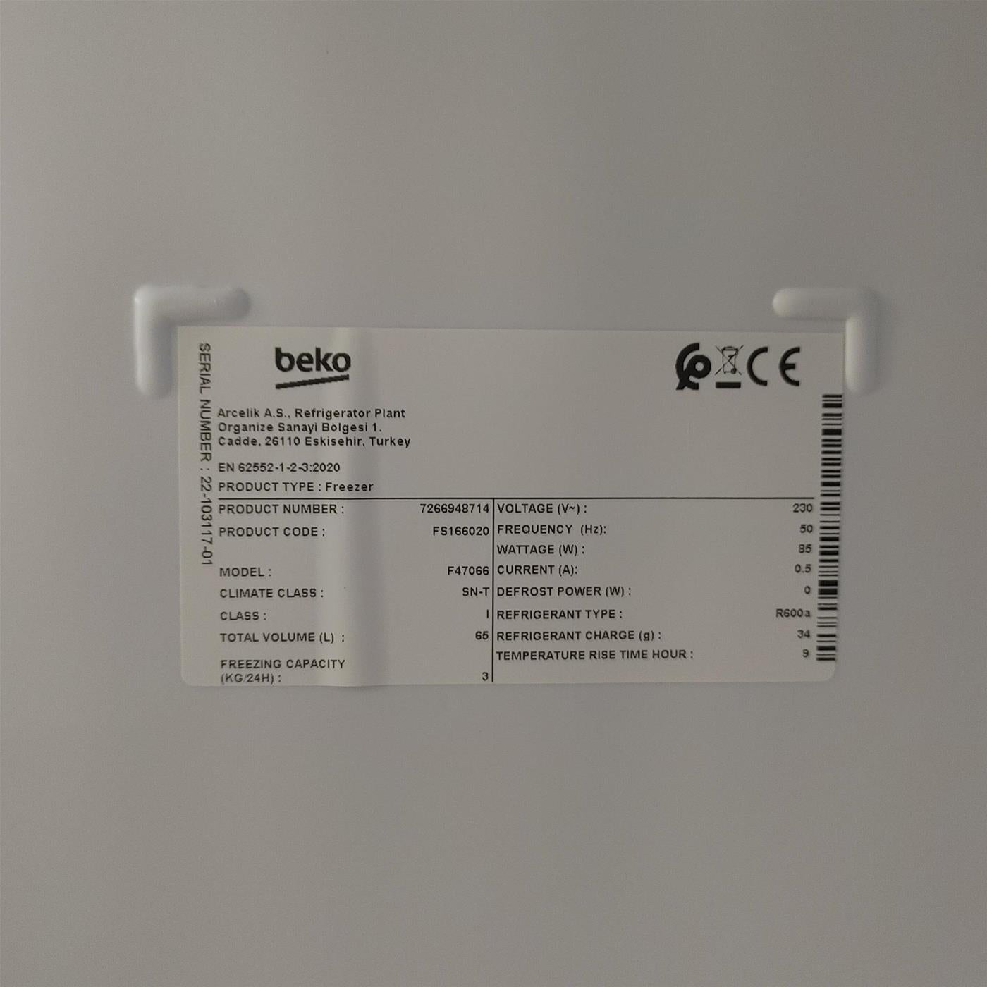 Beko FS166020 congelatore Congelatore verticale Libera installazione 65 L E Bianco
