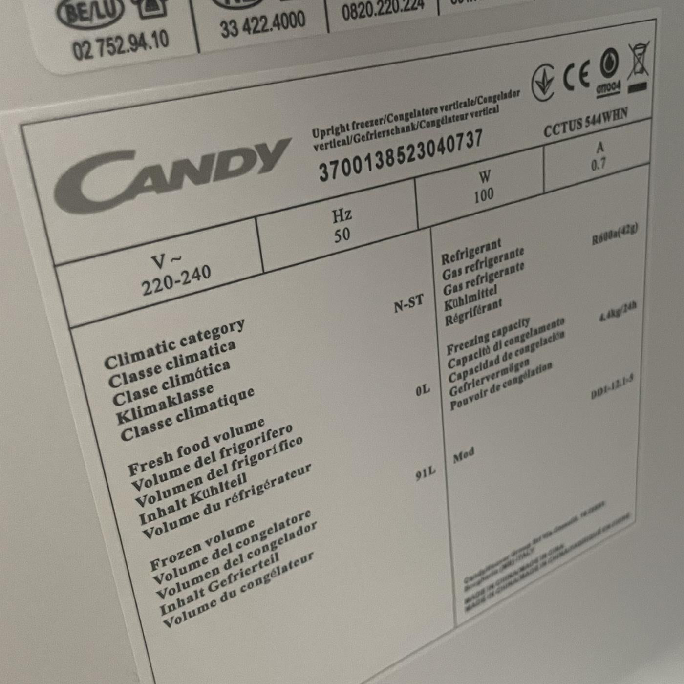 Candy Comfort CCTUS 544WHN Congelatore verticale Libera Installazione 91 LE Bianco