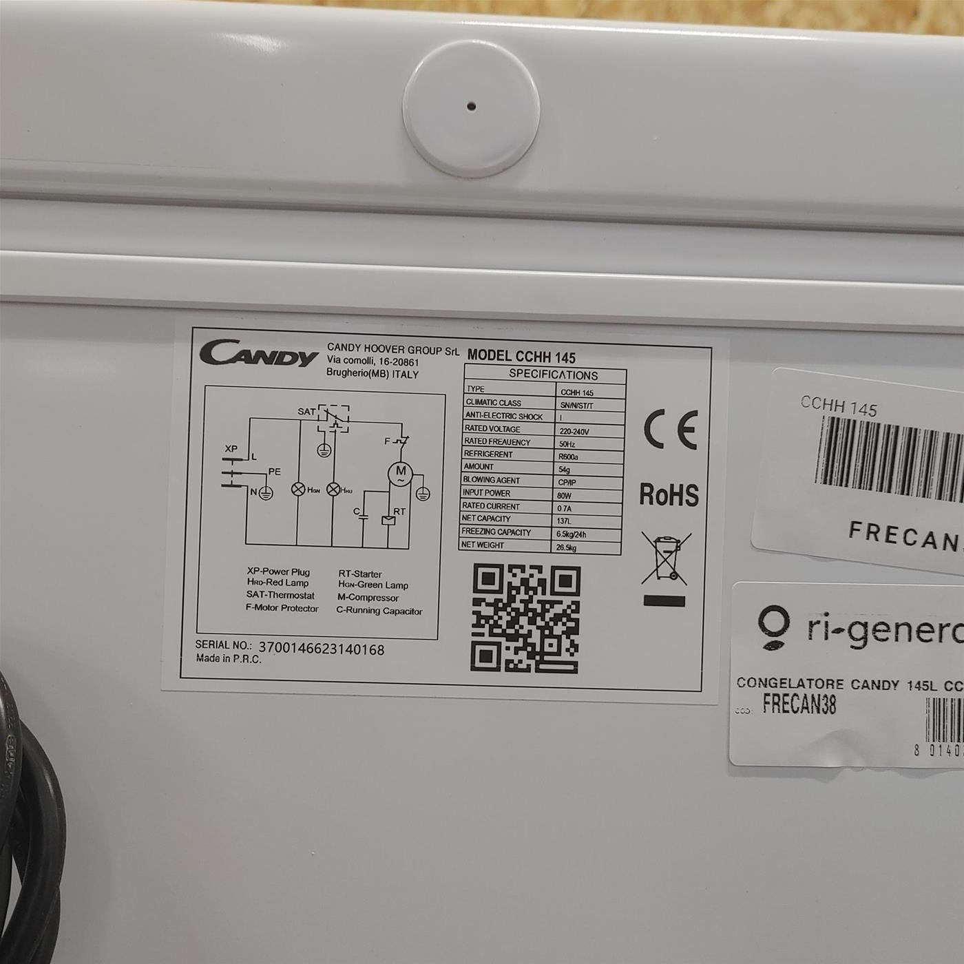 Candy CCHH 145 Congelatore a pozzo Libera installazione 137 L F Bianco