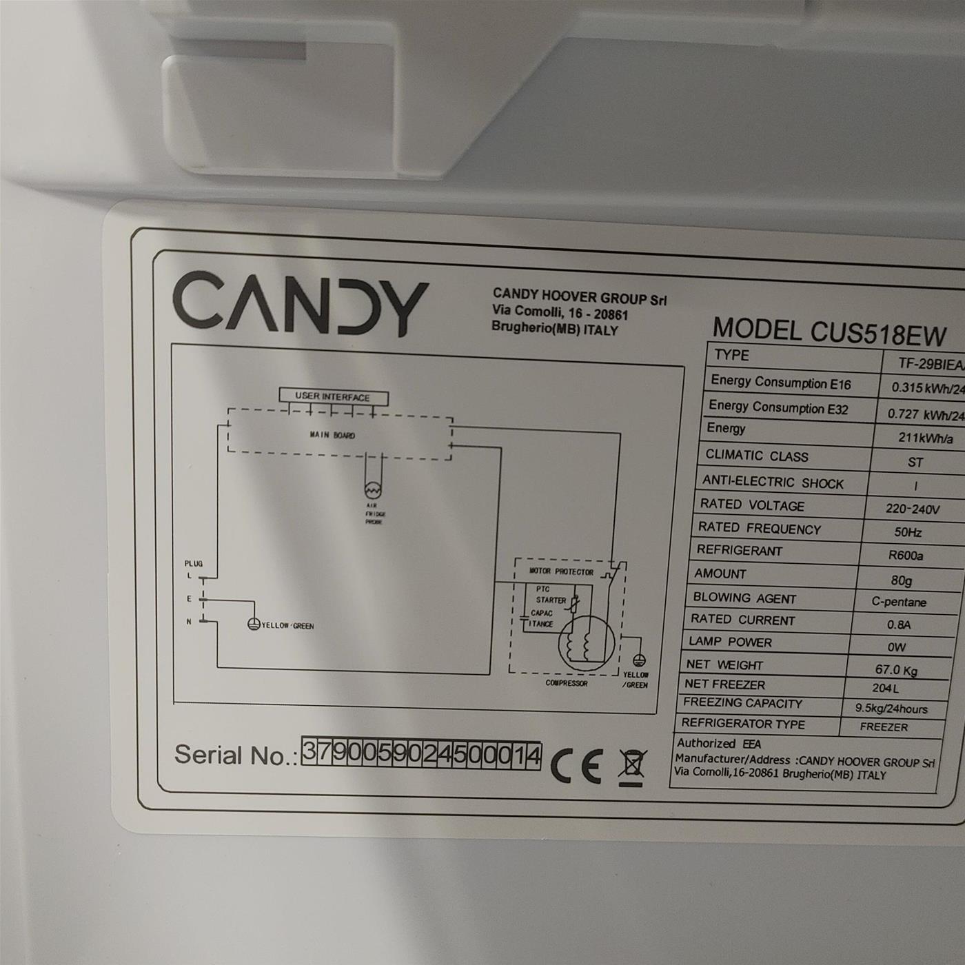 Congelatore verticale Candy CUS518EW Da incasso 204 L