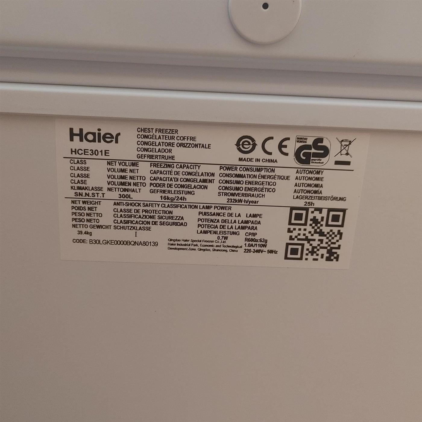 Haier HCE301E Congelatore a pozzetto Libera installazione 300 LE Bianco