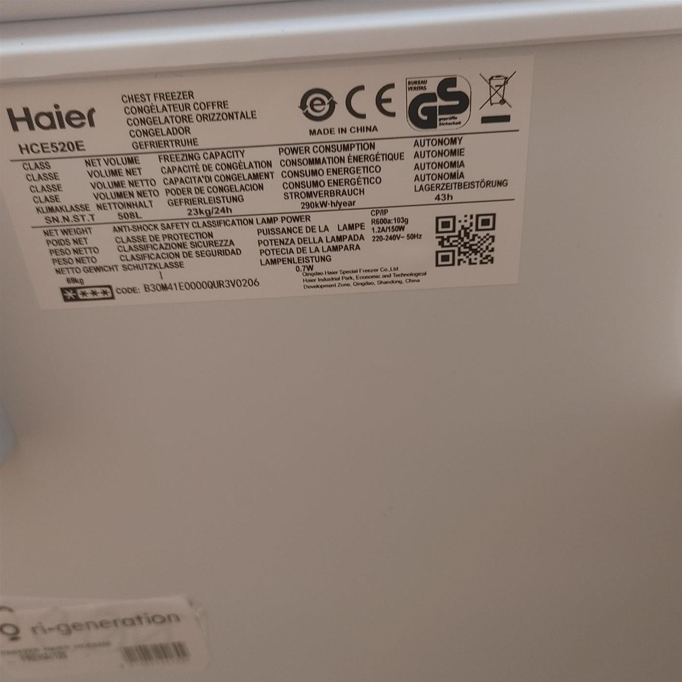 Congelatore a pozzo Haier HCE520E Libera installazione 508 L