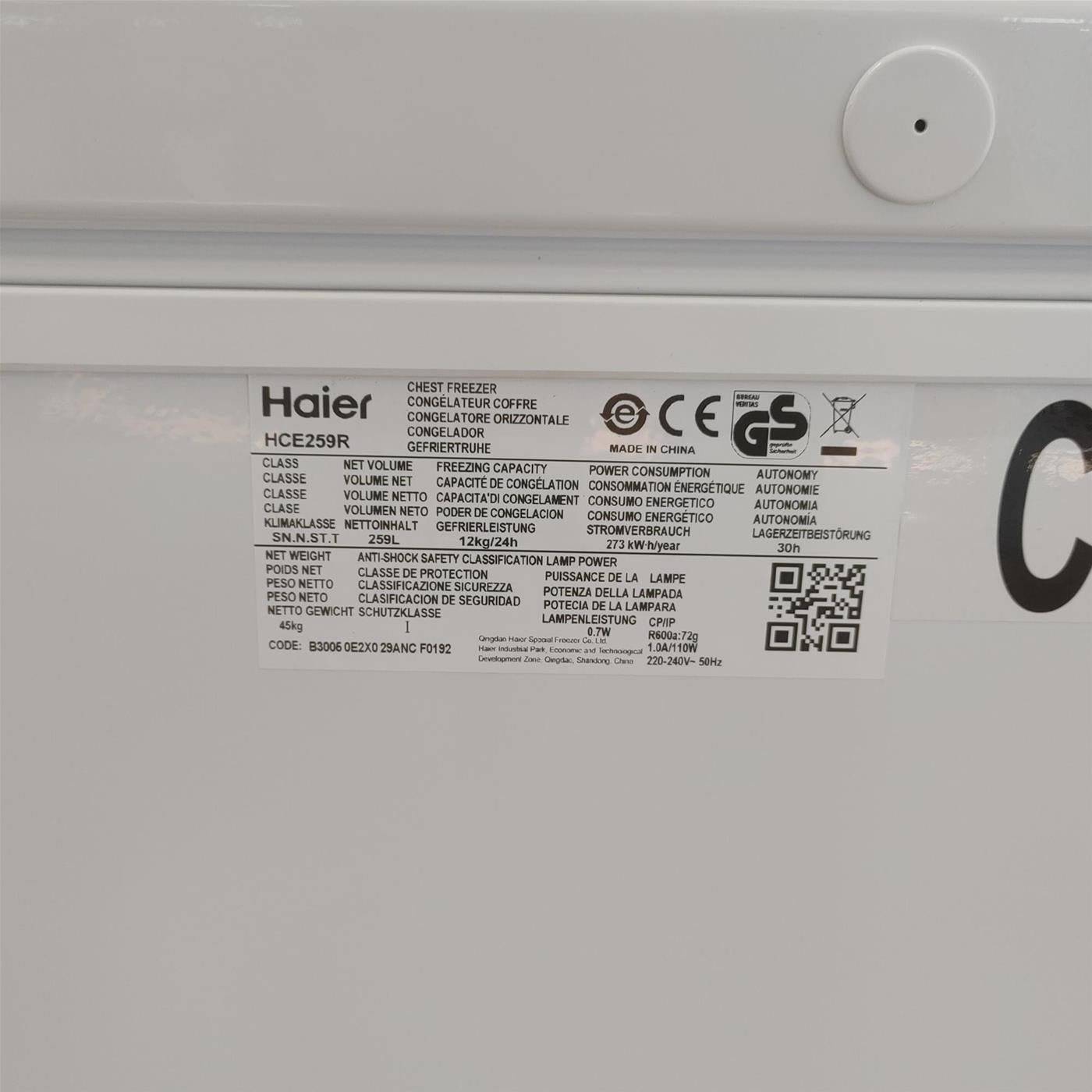Haier HCE259R Congelatore a pozzetto Libera installazione 259 LF Bianco