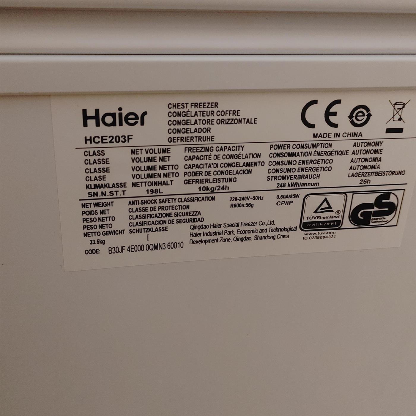 Congelatore Haier HCE203F Libera installazione 198 LF Bianco