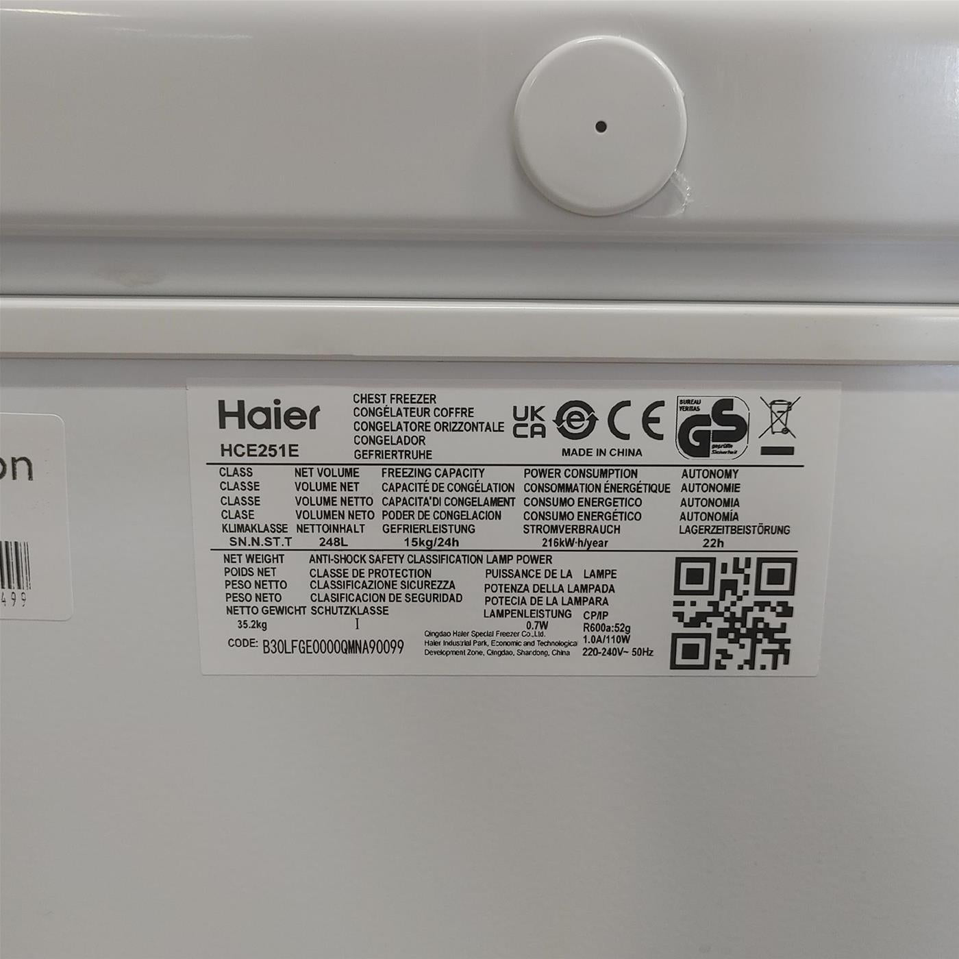 Congelatore Haier HCE251E a pozzetto 248 L