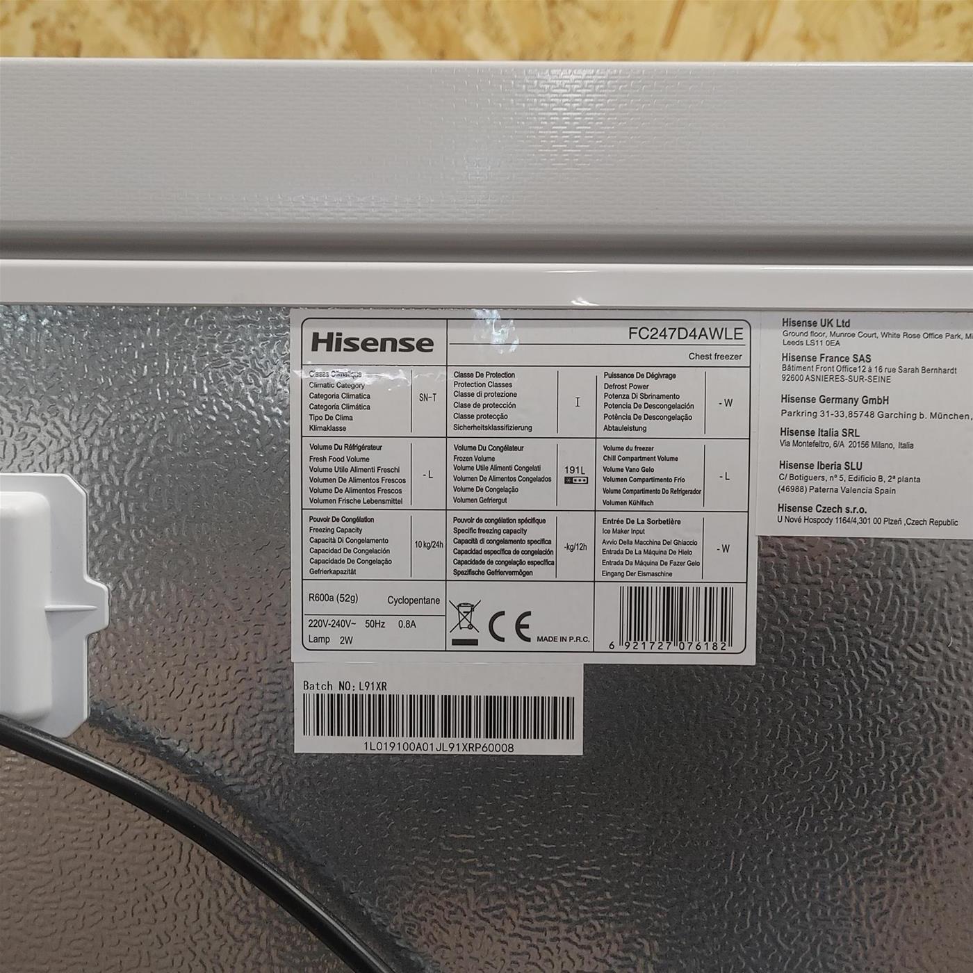 Hisense FC247D4AWLE congelatore Libera installazione 197 L E Bianco