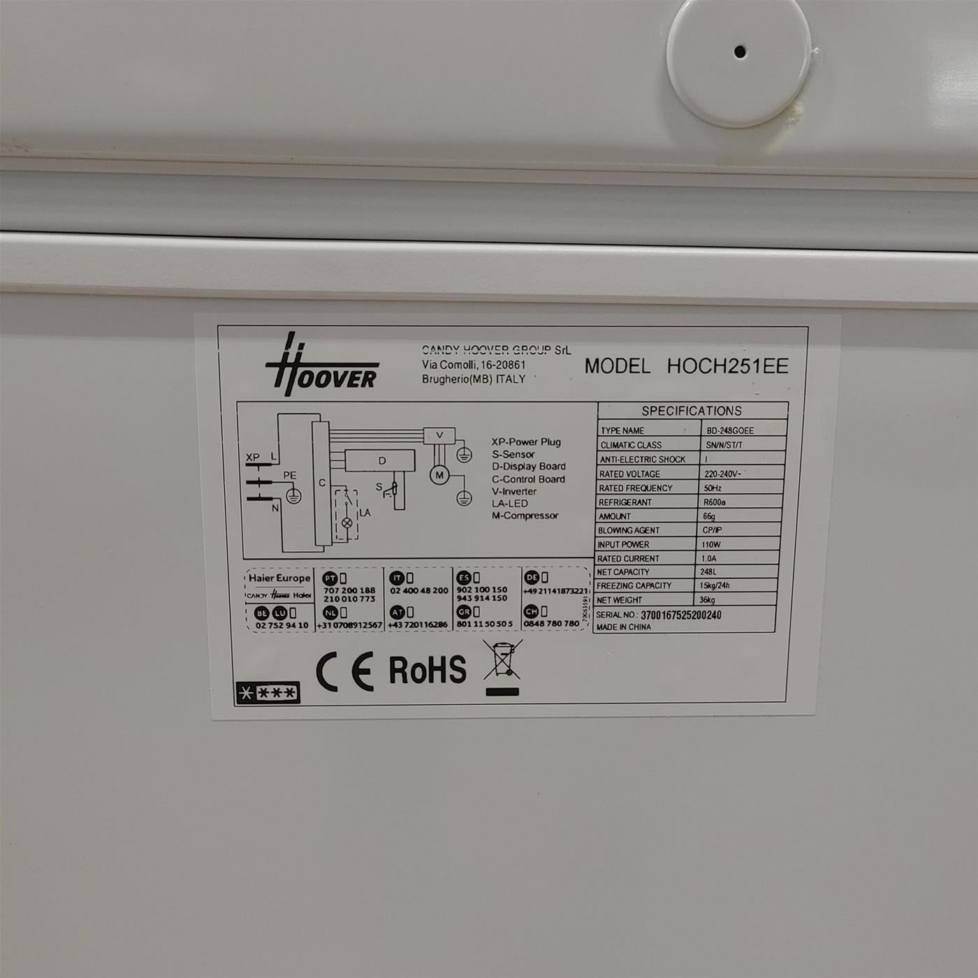 Congelatore a pozzo Hoover HOCH251EE 248 L