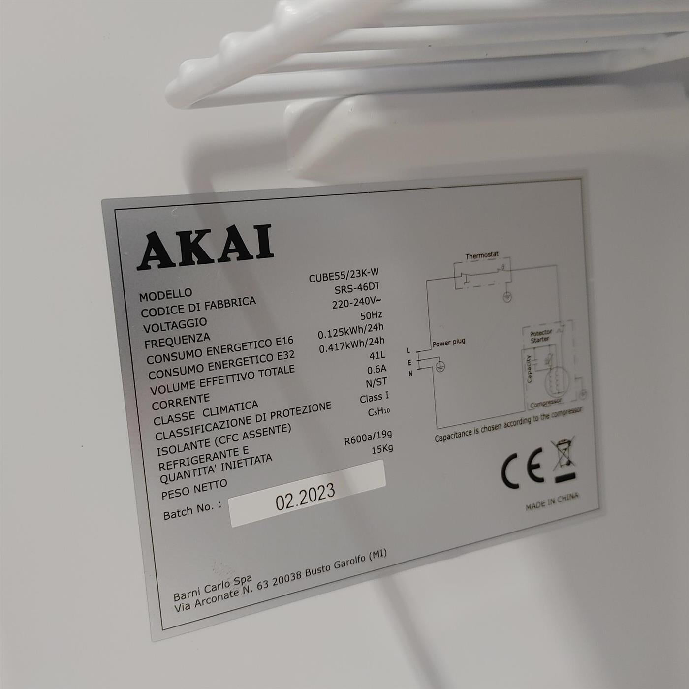 Akai CUBE55KW Frigo Bar 41Lt Classe F Bianco