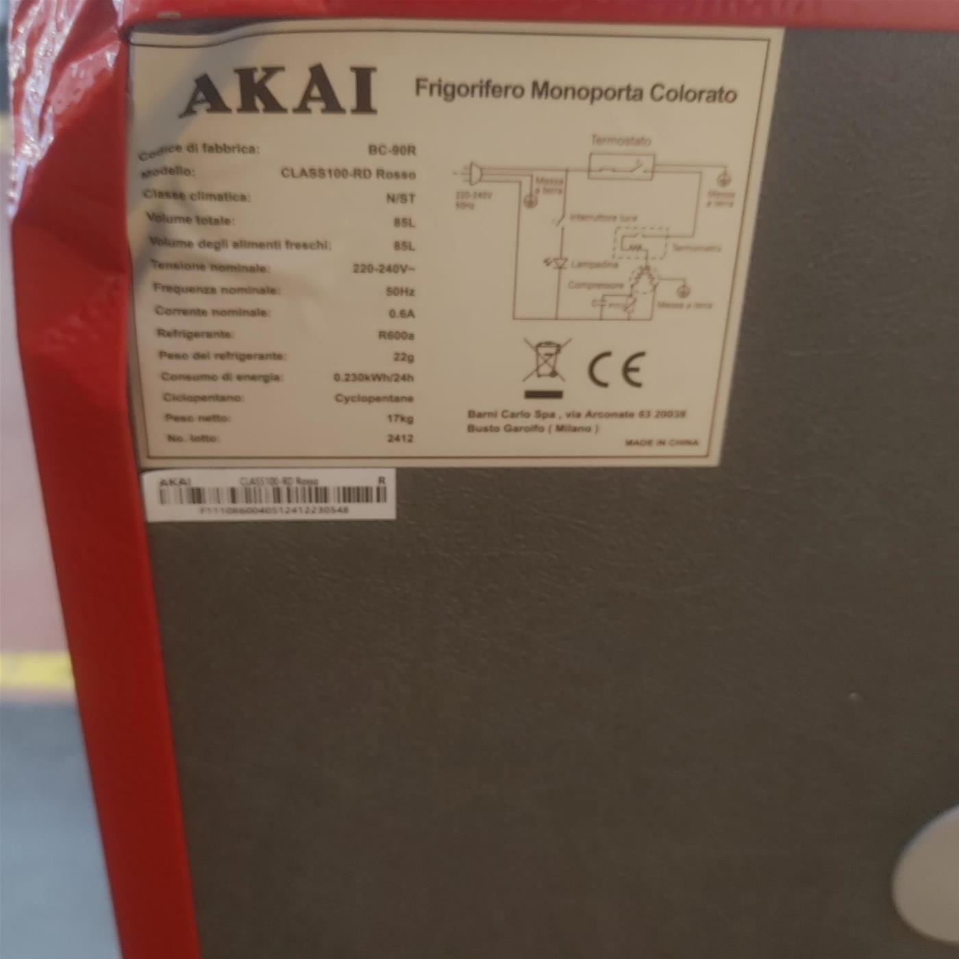 Frigorifero monoporta AKAI CLASS100-RD 90 L