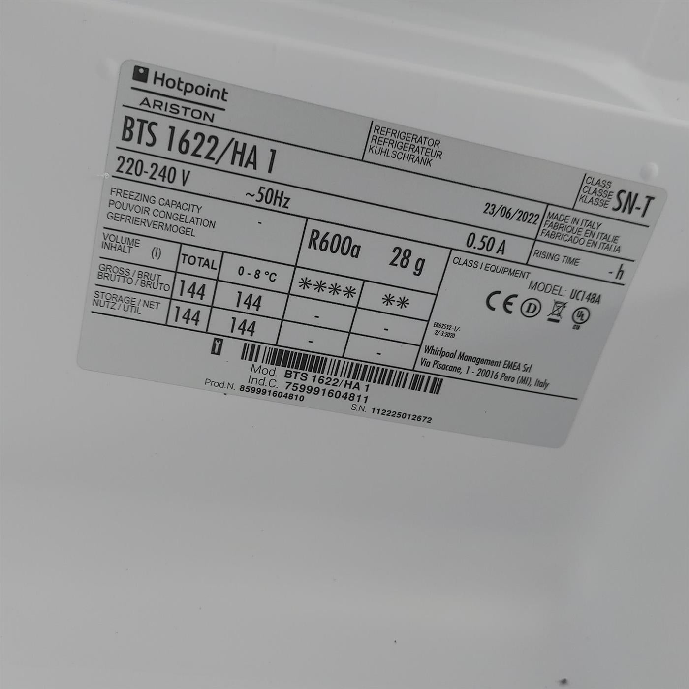 Frigorifero Hotpoint BTS 1622/HA Da incasso 144 L Bianco