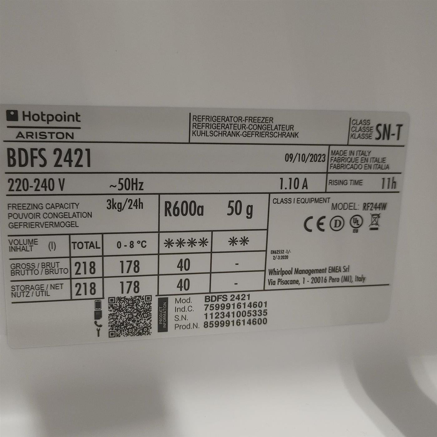 Frigorifero Ariston BDFS 2421 218 L