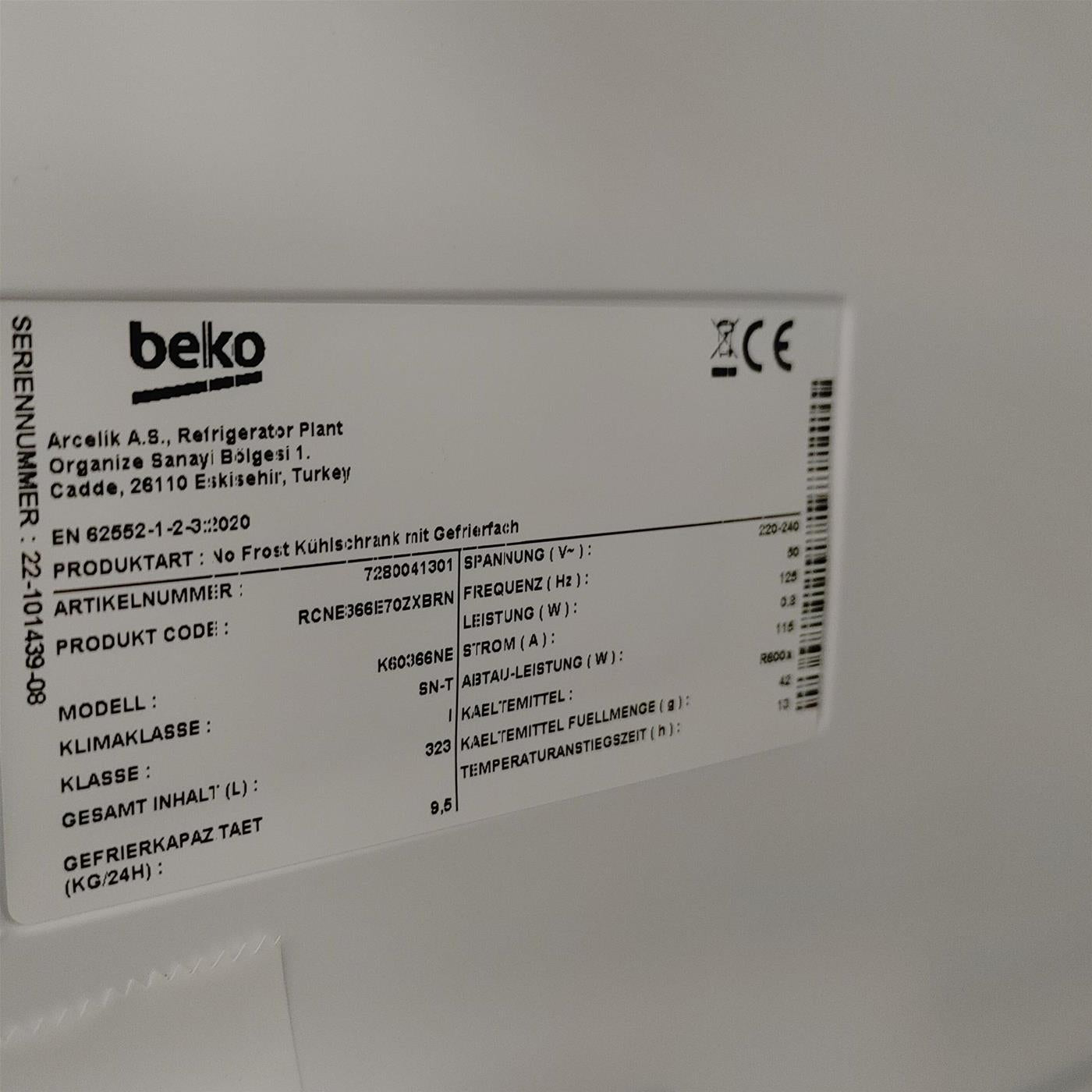 Frigo-congelatore Beko RCNE366E70ZXBRN Libera installazione 323 LB Acciaio inossidabile