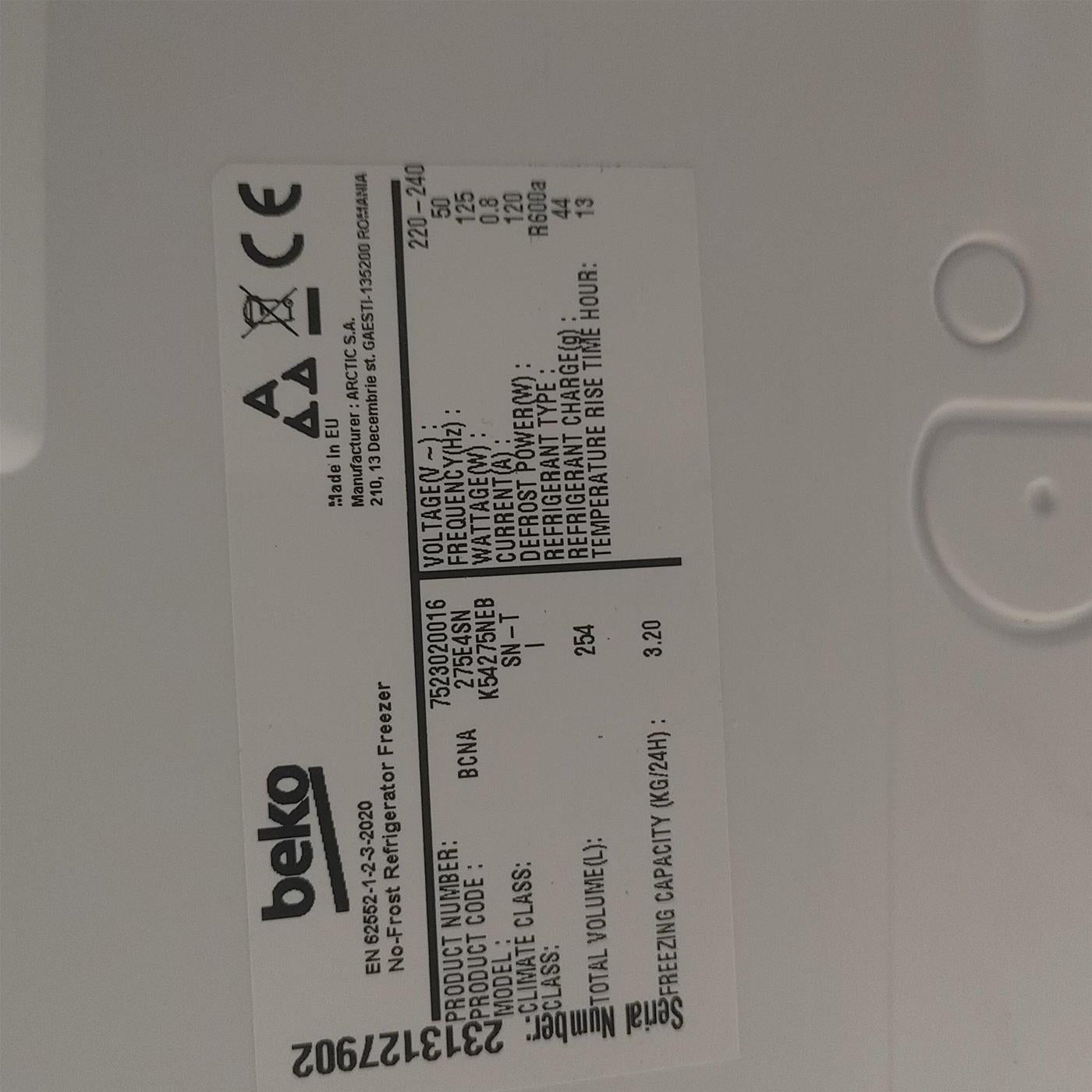 Beko BCNA275E4SN Incasso 254 LE Bianco