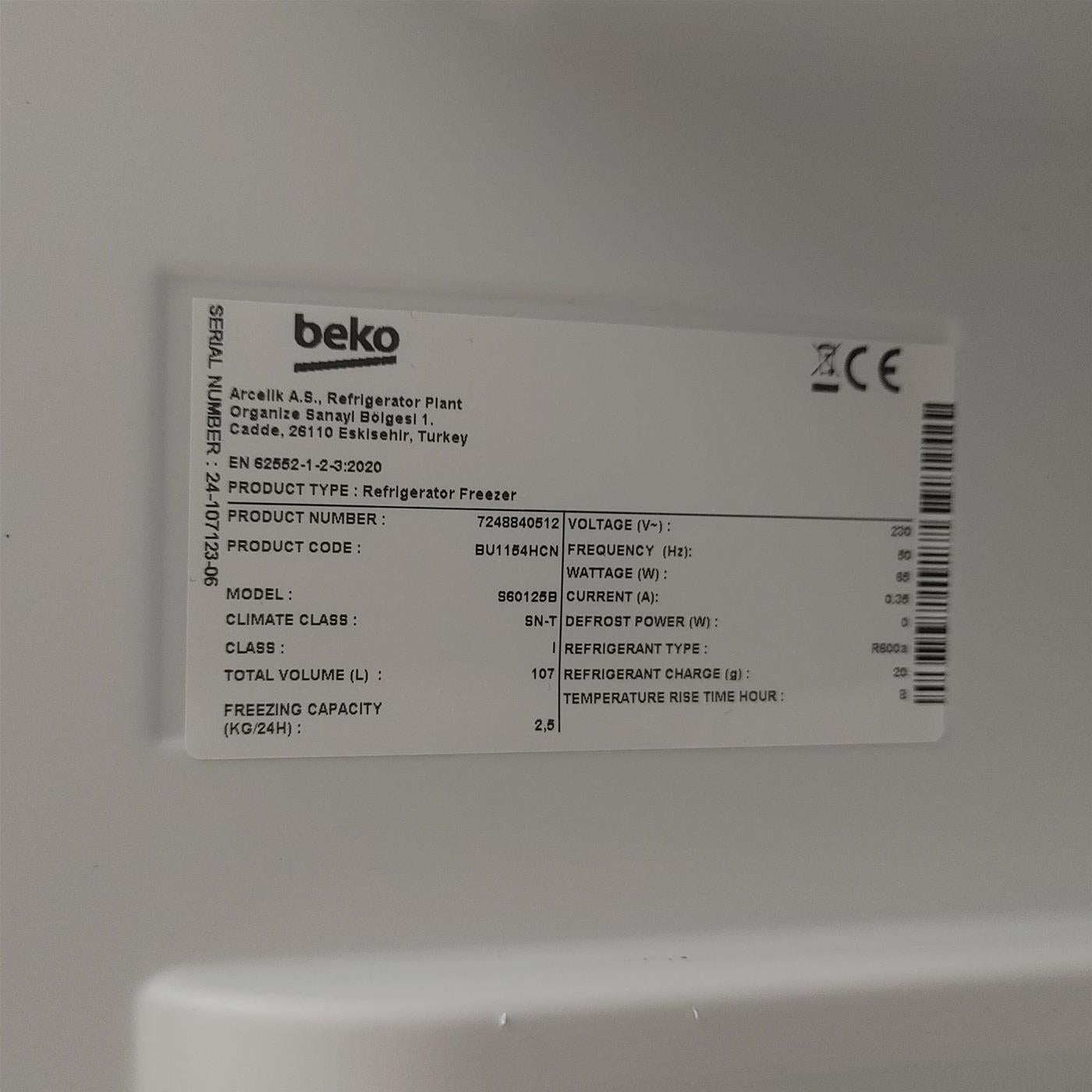 Frigorifero Beko BU1154HCN da incasso 107 L