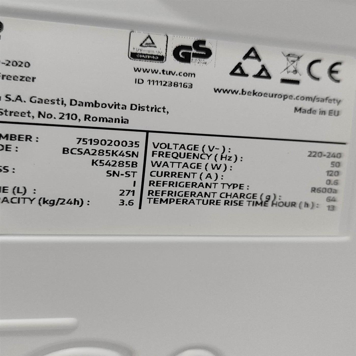 Frigorifero Beko BCSA285K4SFN LH da Incasso 285 L