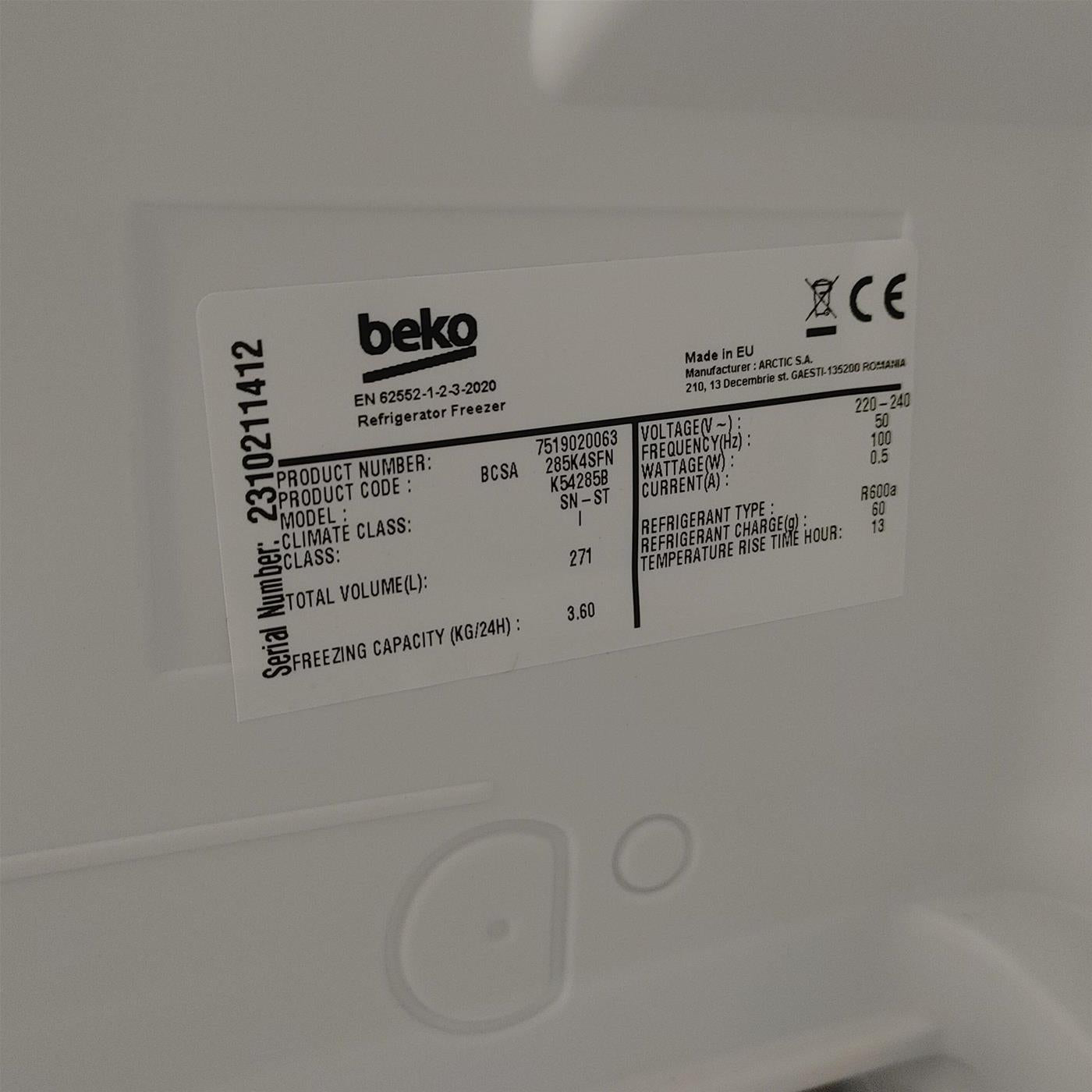 Frigorifero Beko BCSA285K4SN da Incasso 271 L