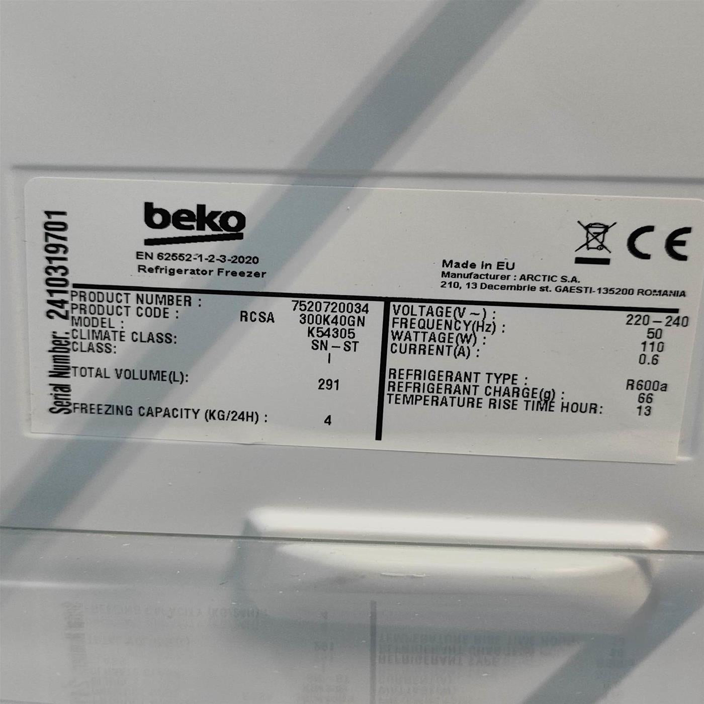 Frigorifero Beko RCSA300K40GN 291 L